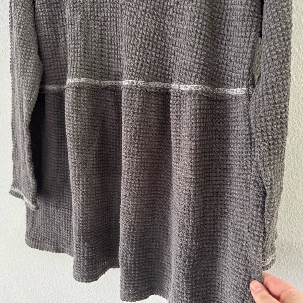 Cozy Boho Waffle Knit V-Neck Babydoll Top XL Long Sleeve Gray Cozy Soft Girl - Picture 5 of 12